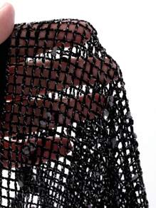 DAZY Top tipo camisola casual con diseño de red calada para mujer - Negro - Ver 8