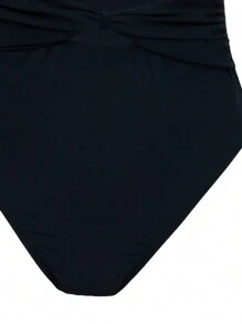 Swim Oasis 2 件套女士纯色金属镂空吊带连体泳衣和网眼沙滩罩裙套装夏季 - 黑色 - 查看 4