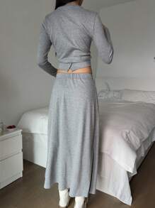 SHEIN EZwear 2 Pieces Women's Thermal Lined Long Sleeve Top And Long Pants Set, Suitable For Autumn/Winter - Grey - View 2