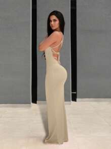 Zolique Vestido con espalda descubierta y cruzado sexy para mujer