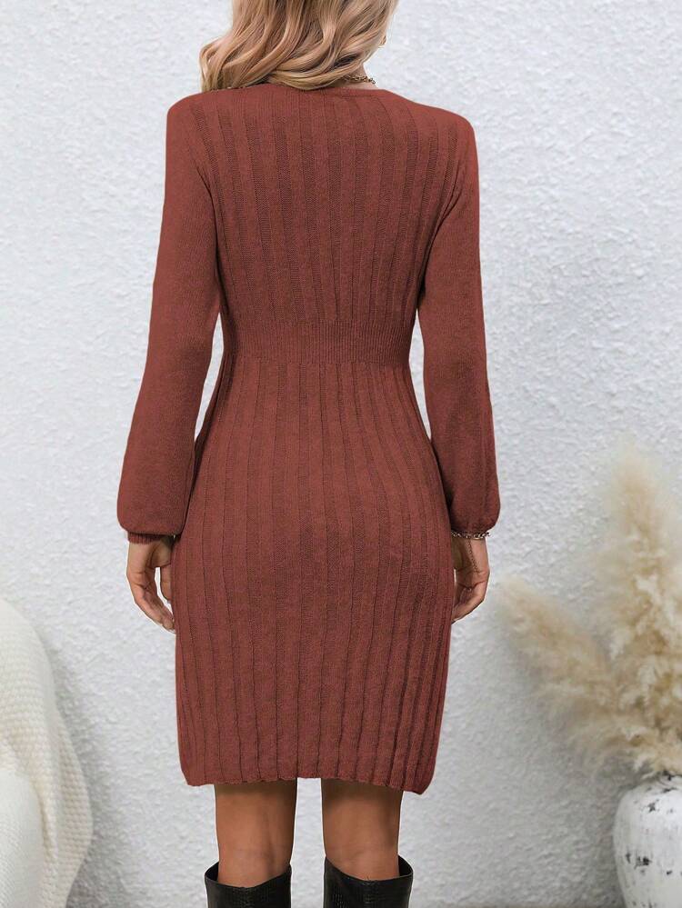 Plain Color Knitted Sweater Dress Fall Winter Cloth For Women
