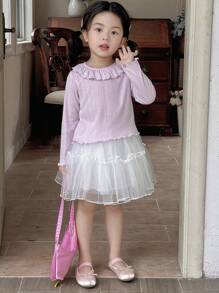 DAZY Cute Girls Round Neck Long Sleeve Knit T-Shirt, Spring/Summer - Purple - View 5