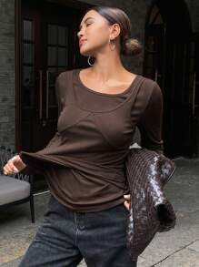 DAZY Women's Solid Color Mock Neck Long Sleeve Casual T-Shirt