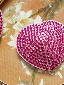 Set de 2 piezas de pezoneras con forma de corazón con rhinestones, accesorios íntimos para mujeres - Rosa Fucsia - Ver 3