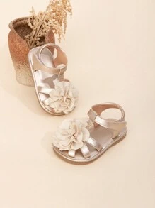 Girls' Summer Fashion Cute Baby Hook And Loop Flat Sandals - Gold - View 5