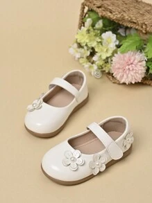 Toddler Girls' Cute Sweet Pearl Flower Flats, Suitable For Wedding, Stage