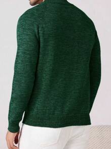 Manfinity Homme Men's Casual Mixed Fiber Raglan Sleeve Sweater, Autumn/Winter - Dark Green - View 2