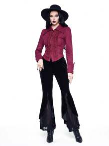 ROMWE Goth 哥特式荷叶边装饰腰部收紧女式衬衫