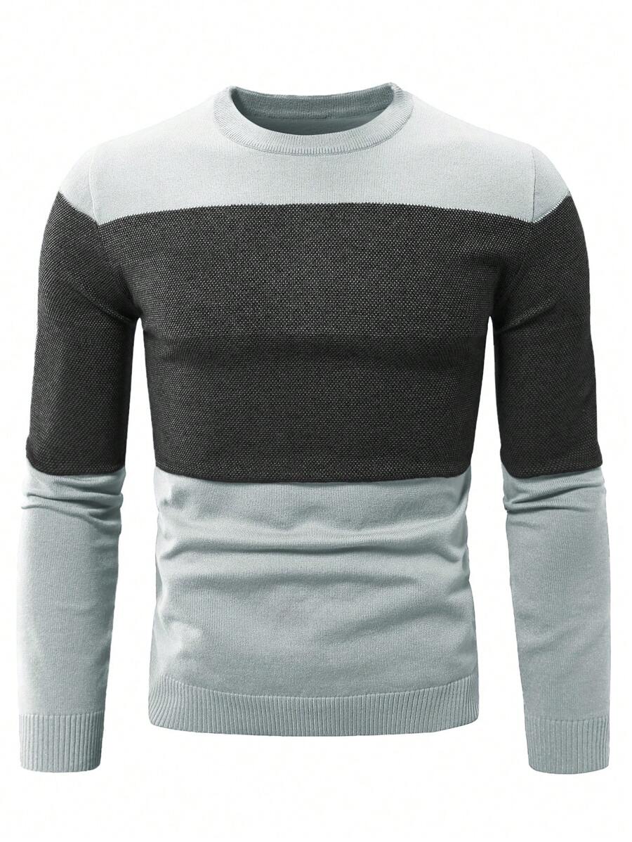 Manfinity Homme Jersey casual de cuello redondo con bloqueo de color de manga larga para hombre, para otoño/invierno - Gris - Ver 1