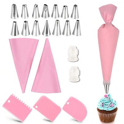 SHEIN Basic living 21Pcs Pink Baking Piping Bags & Tips Set