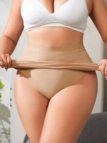 SHEIN Plus Size Solid Color Seamless Bodycon Skirt, 1pc Valentine's Day - Apricot - View 8