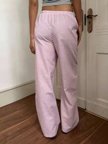 CovetEZ 女士粉色和白色条纹休闲家居长裤，适合秋冬季 - 彩色 - 查看 2