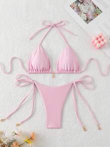 Swim Mod 纯色比基尼套装，度假海滩夏日 - 淺粉色 - 查看 6