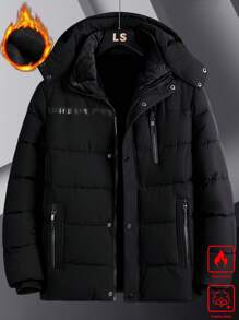 Manfinity Homme Men's Loose Fit Hooded Padded Coat - Black - View 2
