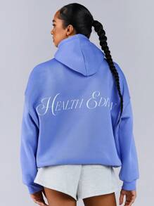 Athîral Áo nỉ trùm đầu đơn giản, thêu chữ, dài tay có túi dành cho nữ - Màu xanh lam - Xem 7