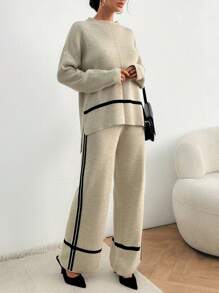 EURMUSE Women Beige Two Piece Outfit Winter