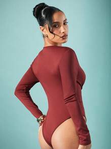 Hauture Winter Dameskleding, Elegante Roest Diepe Duik Twist Lange Mouw Casual Party Bodysuit, Dames Tops, Lange Mouw Top, Uitgaan Tops. Voor Date Night, Concerten, Optredens, Feesten, Clubs, Avond