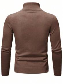 Manfinity Homme Men's Solid Color Turtleneck Long Sleeve Sweater, Casual Daily Wear - Coffee Brown - View 2