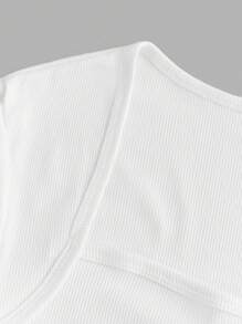 2pcs Teen Girl Elegant Minimalist Girl Teen Outfit - White Ribbed Knit Crew Neck Cropped Long Sleeve Top + Black PU Leather Mini Skirt, Suitable For Spring/Autumn Outer Wear & Winter Inner Wear - Multicolor - View 10