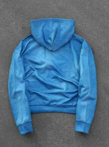 Manfinity EMRG Sudadera con capucha casual minimalista para hombre con cremallera delantera, manga larga y bolsillo con estampado de letra - Azul - Ver 2