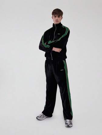 Musero Velour Contrast Stripe Straight Leg Pants