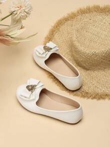 أحذية مسطحة جديدة أنيقة وراحة للأطفال ، أحذية أميرة مزينة بفيونكة للفتيات، أحذية كاجوال مسطحة