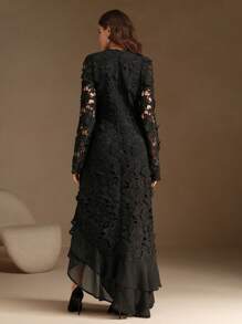 Anewsta White Lace 3D Floral Mermaid Hem Dress - Black - View 6