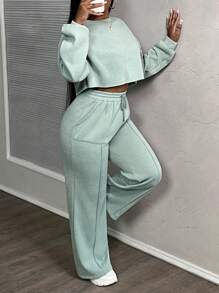 Slaydiva 女士两件套休闲街头风格宽松运动装，春夏 - 綠色 - 查看 6