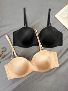 Women's Lightweight Wireless Lift Bra With Removable Straps, Smooth Seamless Bandeau Bra ,2 Pcs - Multicolor - View 3