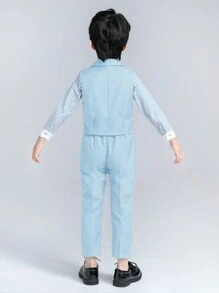 SHEIN 2 piezas Traje de caballero para niños pequeños - Chaleco y pantalones, adecuado para cumpleaños, Navidad, bodas - Azul - Ver 2
