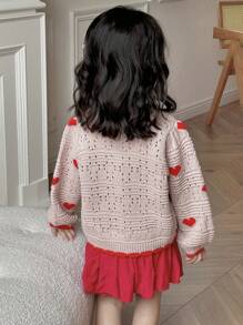 DAZY Young Girl Heart Graphic Crew Neck Long Sleeve Single Breasted Casual Cardigan, Autumn/Winter