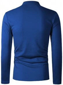 Manfinity Homme 秋季男士休闲字母印花 Polo 衫 - 藍色 - 查看 2