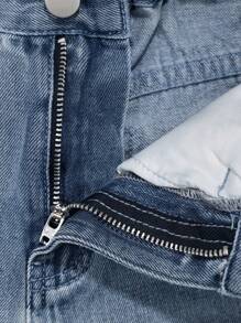 SHEIN Explorewe Girls' Button Front Pocket Minimalist Casual Jeans, Street Style - Medium Wash - View 6