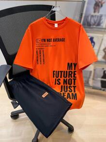 SHEIN Leap Crew 2pcs/Set Teen Boys Casual Loose Comfy Versatile Printed Short Sleeve Top And Shorts Set - Multicolor - View 1