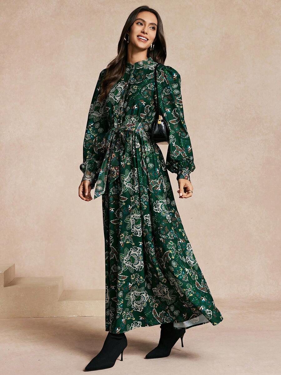 Chiquease Elegant Women's Long Sleeve Printed Long Sleeve Dress Maxi Women Outfit