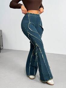 SHEIN Tall Quần Jeans Ống Loe Ôm Ôm Cổ Điển Cho Nữ - Màu xanh lam - Xem 4