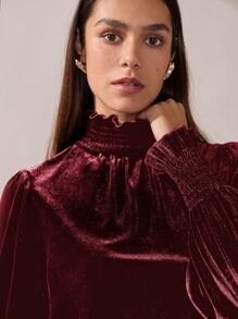 BizChic Turtleneck Velvet T-Shirt, Fashionable Commuter Top, Romantic Attire For Holidays, Women Office Wear - Burgundy - View 7
