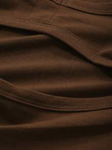 DAZY 女士纯色棕色圆领短袖镂空休闲上衣，日常穿着，露背上衣 - 棕色 - 查看 5