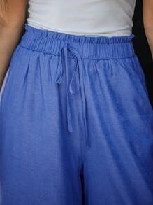 SHEIN LUNE Calça jeans feminina de cintura alta e perna larga, azul marinho - Azul - Ver 7