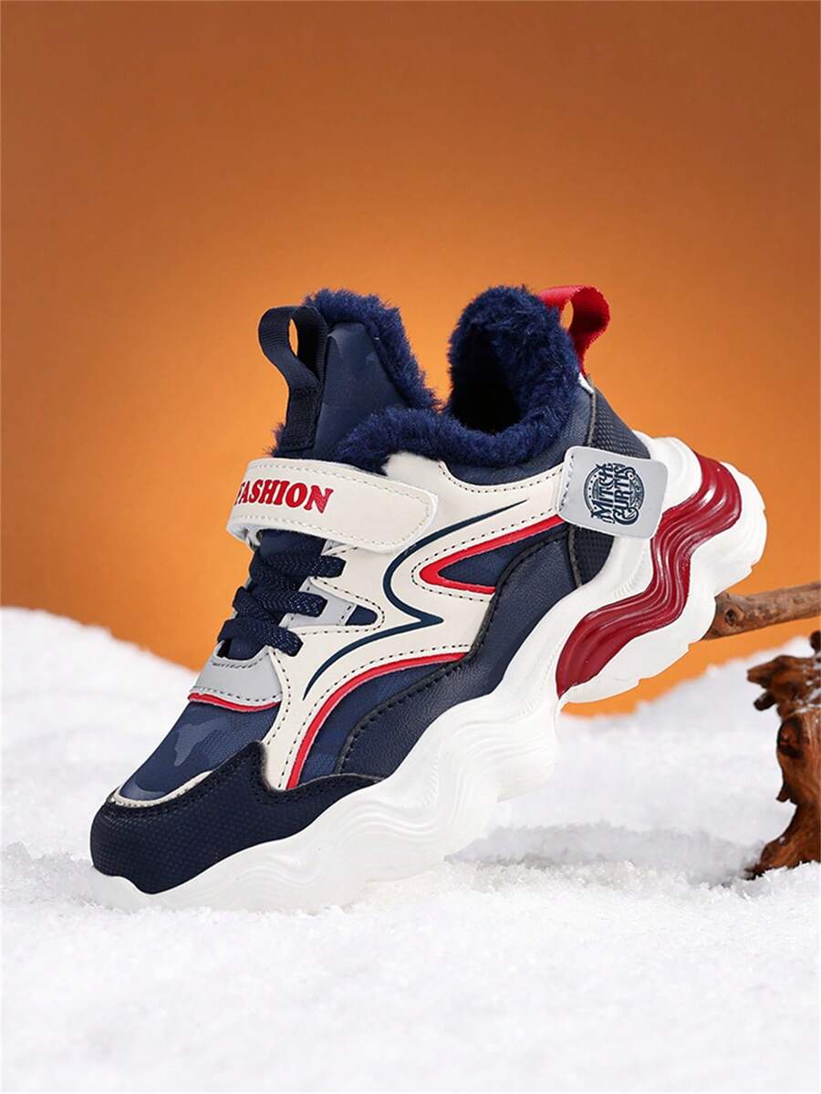 1 双儿童跑步鞋，带魔术带，厚底运动鞋，轻质 EVA 鞋底，保暖内衬冬季保暖鞋，蓝色 - 藍色 - 查看 1