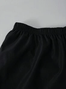 3 件套青少年女孩时尚街头服饰网眼短款 T 恤、字母印花吊带背心和印花舒适阔腿工装裤，适合休闲外出 - 黑與白 - 查看 8