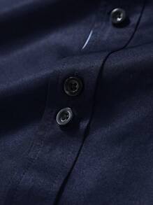 Manfinity Mode 男士撞色翻领单排扣长袖正装衬衫，适合春秋季节和秋季 - 藏蓝色 - 查看 3