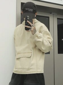 Manfinity Hypemode Herren Große Größen Langarm Tasche Minimalistisch Lässig Kapuzen Denim Jacke, Herbst - Gelb - Übersicht 5