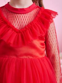 Glamorique Kids Vestito di Natale per bambini, con patchwork di pizzo e tulle, stile abito da festa con gonna a palloncino, costume da rappresentazione sul palco per ragazze in rosso - Rosso - Visualizzare 4