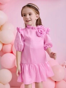 Glamorique Kids Valentine's Day Fashion Young Girls Organza Reflective Material Ruffle Collar Short Sleeve Dress, Suitable For Daily Or Special Occasions