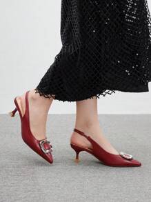 CUCCOO BIZCHIC Stilettos à boucle argentée à bout pointu sexy rouge pour les banquets et soirées de la Saint-Valentin - Rouge Casaque - Voir 5