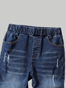SHEIN 2 pièces Ensemble décontracté pour garçon préadolescent incluant un t-shirt et un jean déchiré, pour le printemps/été