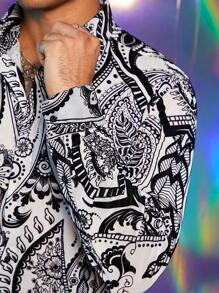 Manfinity VCAY Men's Floral Print Long Sleeve Button Up Casual Woven Shirt, Autumn