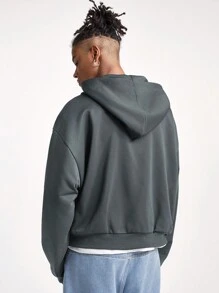 Manfinity VCAY Men's Printed Loose Knit Long Sleeve Open Front Hoodie Sweatshirt, For Fall Winter - Dark Grey - View 5
