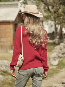 LanaWest 女式圆领长袖图案细节休闲针织毛衣新年服装 - 紅色 - 查看 2